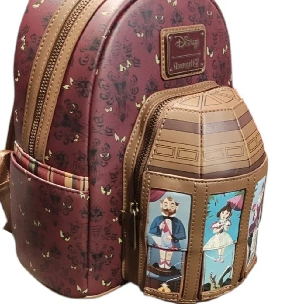 Loungefly Disney Haunted Mansion Glowing Maroon and Brown Backpack NWT